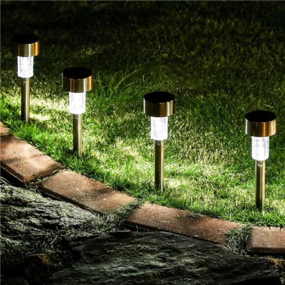 16 Pack Stainless Steel LED Landscape Lights - Waterproof Solar Pathway Lights - Picture 2 of 7